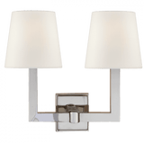 Visual Comfort & Co. Signature Collection Signature Square Tube Double Sconce, 2-Light, Polished Nickel, Linen Shade, 14"H (SL 2820PN-L D05PC) 