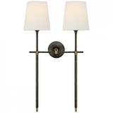 Visual Comfort & Co. Signature Collection Bryant Large Double Tail Sconce, 2-Light, Bronze, Hand-Rubbed Antique Brass, Linen Shade, 26"H (TOB 2025BZ/HAB-L D05PZ) 