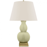 Visual Comfort & Co. Signature Collection Gourd Gourd Form Small Table Lamp, 1-Light, Celadon Crackle, Linen Shade, 26"H (CHA 8613CC-L D05QA) 