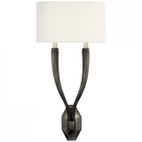 Visual Comfort & Co. Signature Collection Ruhlmann Double Sconce, 2-Light, Bronze, Linen Shield Shade, 22.5"H (CHD 2461BZ-L D05R1) 