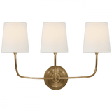 Visual Comfort & Co. Signature Collection Vendome Triple Sconce, 3-Light, Hand-Rubbed Antique Brass, Linen Shade, 14"H (TOB 2009HAB-L D07N2) 