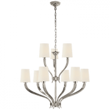 Visual Comfort & Co. Signature Collection Ruhlmann 2-Tier Chandelier, 9-Light, Polished Nickel, Linen Shade, 35"W (CHC 2465PN-L D07NR) 