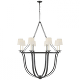 Visual Comfort & Co. Signature Collection Lancaster Chandelier, 8-Light, Aged Iron, Linen Shade, 41.5"W (CHC 1577AI-L D07NM) 