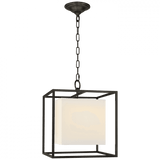 Visual Comfort & Co. Signature Collection Caged Small Lantern, 1-Light, Bronze, Cube Linen Shade, 16"H (SC 5159BZ-L D06PM) 