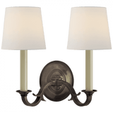 Visual Comfort & Co. Signature Collection Channing Double Sconce, 2-Light, Bronze, Linen Shade, 14"H (TOB 2121BZ-L D06PY) 