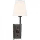 Visual Comfort & Co. Signature Collection Hulton Sconce, 1-Light, Bronze, Linen Shade, 17"H (TOB 2190BZ-L D06Q1) 
