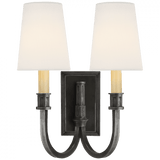 Visual Comfort & Co. Signature Collection Modern Library Double Sconce, 2-Light, Bronze, Linen Shade, 14.5"H (TOB 2328BZ-L D06Q5) 