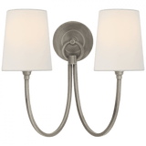 Visual Comfort & Co. Signature Collection Reed Double Sconce, 2-Light, Antique Nickel, Linen Shade, 13"H (TOB 2126AN-L D30HW) 