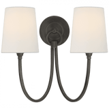 Visual Comfort & Co. Signature Collection Reed Double Sconce, 2-Light, Bronze, Linen Shade, 13"H (TOB 2126BZ-L D30HX) 