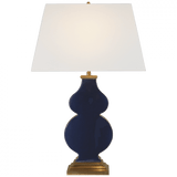 Visual Comfort & Co. Signature Collection Anita Table Lamp, 1-Light, Midnight Blue Porcelain, Linen Rectangle Shade, 28.5"H (AH 3063MB-L D30J0) 