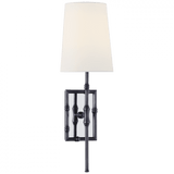Visual Comfort & Co. Signature Collection Grenol Single Modern Bamboo Sconce, 1-Light, Bronze, Linen Shade, 17.75"H (S 2177BZ-L D30J5) 