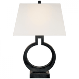 Visual Comfort & Co. Signature Collection Ring Form Ring Form Small Table Lamp, 1-Light, Bronze, Linen Rectangle Shade, 21"H (CHA 8969BZ-L D30K0) 
