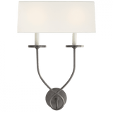 Visual Comfort & Co. Signature Collection Symmetric Symmetric Twist Double Sconce, 2-Light, Bronze, Linen Shade, 20.25"H (CHD 1612BZ-L D30K2) 