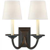 Visual Comfort & Co. Signature Collection Flemish Double Sconce, 2-Light, Aged Iron, Linen Shade, 15"H (CHD 1496AI-L D31GP) 
