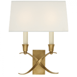 Visual Comfort & Co. Signature Collection Cross Bouillotte Small Sconce, 2-Light, Antique-Burnished Brass, Linen Shade, 12.75"H (CHD 1190AB-L D32F8) 