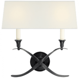 Visual Comfort & Co. Signature Collection Cross Bouillotte Large Sconce, 2-Light, Bronze, Linen Shade, 15"H (CHD 1191BZ-L D32F9) 