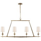 Visual Comfort & Co. Signature Collection Etoile Linear Chandelier, 4-Light, Gilded Iron, Linen Shade, 48"W (S 5316GI-L D32FX) 