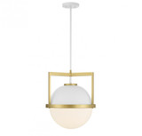 Savoy House Carlysle Pendant, 1-Light, White with Warm Brass, Glass Shade, 15"W (7-4600-1-142 ALTN0) 