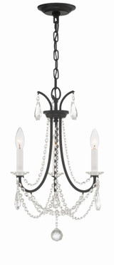 Crystorama Karrington Mini Chandelier - Matte Black, Hand Cut Crystal 21"H 