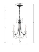 Crystorama Karrington Mini Chandelier - Matte Black, Hand Cut Crystal 21"H 