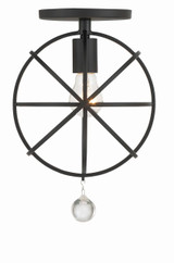 Crystorama Solaris Semi Flush Mount - Black, Clear Glass Drops 13"H 