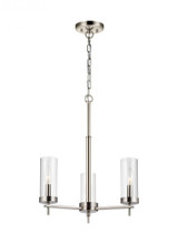 Visual Comfort & Co. Studio Collection Zire Chandelier, 3-Light, LED, Brushed Nickel, Clear Shade, 18"Dia (3190303EN-962 70707UG) 