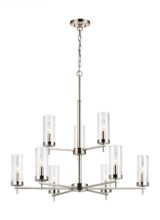 Visual Comfort & Co. Studio Collection Zire Chandelier, 9-Light, LED, Brushed Nickel, Clear Shade, 32"Dia (3190309EN-962 70707V3) 