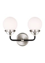 Visual Comfort & Co. Studio Collection Cafe Wall Sconce, 2-Light, LED, Brushed Nickel, Etched / White Inside Shade, 14"W (4487902EN-962 706X84A) 