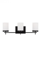 Visual Comfort & Co. Studio Collection Zire Wall / Bath Sconce, 3-Light, LED, Midnight Black, Etched / White Inside Shade, 24"W (4490303EN3-112 70707VR) 