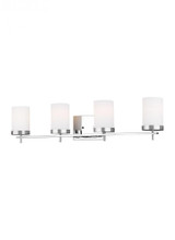 Visual Comfort & Co. Studio Collection Zire Bathroom Vanity Light, 4-Light, LED, Chrome, Etched / White Inside Shade, 34"W (4490304EN3-05 70732NM) 