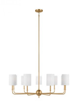 Visual Comfort & Co. Studio Collection Foxdale Chandelier, 9-Light, Satin Brass, White Linen Shade, 36"W (3109309-848 70701ZG) 