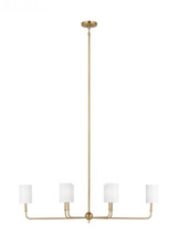 Visual Comfort & Co. Studio Collection Foxdale Linear Chandelier, 6-Light, LED, Satin Brass, White Linen Shade, 44"W (3609306EN-848 70701ZQ) 