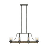 Visual Comfort & Co. Studio Collection Angelo Linear Chandelier, 8-Light, Distressed Weathered Oak, Slate Gray Metal, Clear Shade, 46"L (F3136/8DWK/SGM 706X56H) 