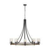 Visual Comfort & Co. Studio Collection Angelo Chandelier, 10-Light, Distressed Weathered Oak, Slate Gray Metal, Clear Shade, 48.13"Dia (F3137/10DWK/SGM 706X56J) 