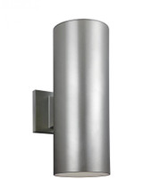 Visual Comfort & Co. Studio Collection Outdoor Cylinders Outdoor Wall Lantern, 2-Light, LED, Painted Brushed Nickel, Tempered Glass Shade, 14.25"H (8413897S-753 70732M9) 