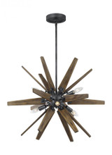 Visual Comfort & Co. Studio Collection Thorne Medium Chandelier, 6-Light, Dark Weathered Zinc, Weathered Oak, 26"Dia (F3257/6DWZ/WOW 706X56W) 