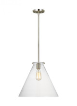 Visual Comfort & Co. Studio Collection Kate Cone Pendant, 1-Light, Brushed Nickel, Clear Shade, 16"W (6592101-962 70709R8) 