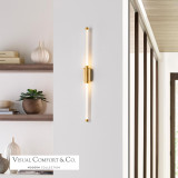 Visual Comfort & Co. Modern Collection Phobos Wall Sconce, 2-Light, LED, Natural Brass, 31.5"H (700WSPHB33NB-LED927 70PGHFK) 