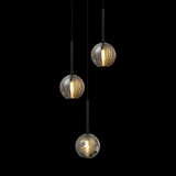 Matteo Lighting Jemyca Pendant, 3-Light, Matte Black, Smoked Glass with Circular Frosted Groove Shade, 21.13"H (C61603MBSM 3060MR3) 