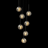 Matteo Lighting Jemyca Pendant, 7-Light, Matte Black, Smoked Glass with Circular Frosted Groove Shade, 21.13"H (C61607MBSM 3060MR5) 