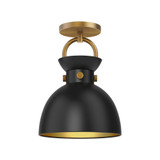 Alora Lighting Waldo Semi-Flush Mount, 1-Light, Aged Gold, Matte Black, 12"H 