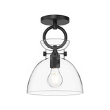 Alora Lighting Waldo Semi-Flush Mount, 1-Light, Matte Black, Clear Glass, 12"H 