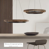 Visual Comfort & Co. Modern Collection Grace Chandelier, 1-Light, LED, Matte Black, Weathered Oak Wood, 30"W (700GRC30BW-LED935 70PKE9D) 