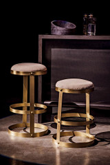 Noir Dior Counter Stool, Antique Brass, Tan Light Linen, 26"H (GSTOOL118MBS YUU6013JW0) 