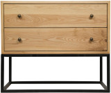 Noir Downtown Side Table, 2-Drawer, Natural, Matte Black Base, 26"H (GTAB676MTB YUU6013MU3) 