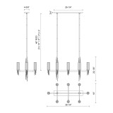 Alora Lighting Torres Linear Pendant, 5-Light, Matte Black, Clear Ribbed Glass, 38.25"L 