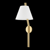 Hudson Valley Shokan Wall Sconce, 1-Light, Aged Brass, White Linen Shade, 27"H (6511-AGB MEVF) 