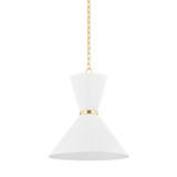 Hudson Valley Enid Pendant, 2-Light, Aged Brass, Gathered White Linen Shade, 22"W (5922-AGB ACJX0) 
