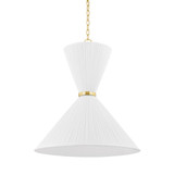 Hudson Valley Enid Pendant, 2-Light, Aged Brass, Gathered White Linen Shade, 30"W (5930-AGB ACJX1) 
