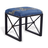 Port 68 Scalamandre Medallion Zebra Bench, Right Facing, Denim Blue, Black Cast Metal, 20"W (AFBS-222-26 YUU704X8FM) 
